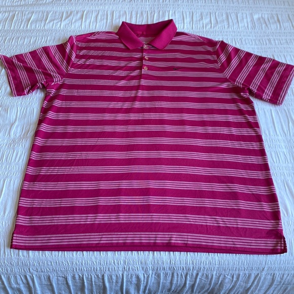 Nike Men’s Golf Tour Performance Dri Fit fuchsia & white striped shirt. XL - Picture 1 of 10